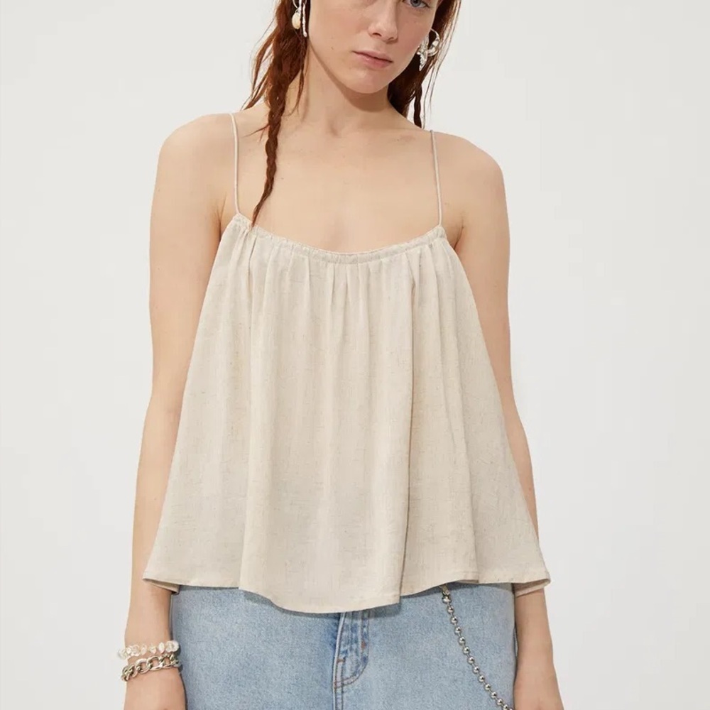 Beige WEEKDAY Women’s Size 38 Linen Blend Elliana Singlet Tank Top Summer Flowy